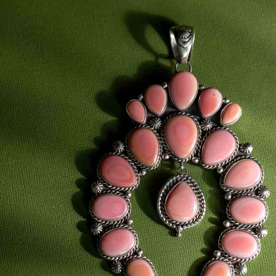 Exquisite Native American Navajo Royston Coral Shell Sterling Silver Naja Earrings Exquisite Native American Navajo Royston Coral Shell Sterling Silver Naja Earrings